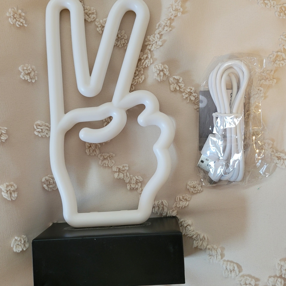 White Peace Sign LED Neon Light